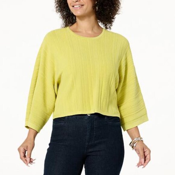 wynne Sweaters - Wynne Layers Pear Yellow Green Variegated Ottoman Knit Sweater Large